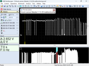 Output voltage waveform of the knock sensor with a malfunction on Mazda 3 1.6 Z6