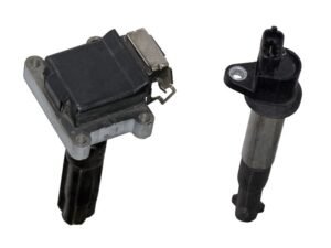 Compact (left) and rod (right) individual ignition coils installed directly above spark plugs