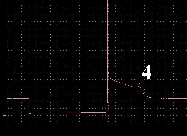 The voltage waveform on the operating lead of the primary coil of the faulty individual ignition coil