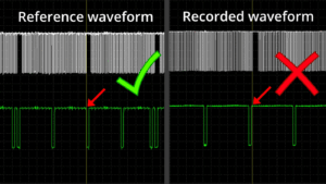 Waveform of incorrect positioning of the gear or camshaft disc