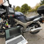 Motorcycle Yamaha TDM 900 being tested with USB Autoscope IV oscilloscope